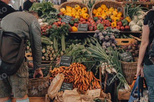Preview: People buying vegetables at the farmers market