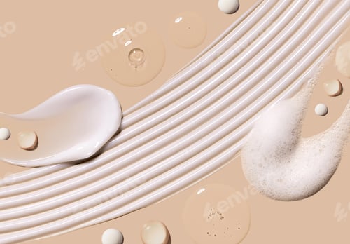 Preview: samples of cosmetic care products smear of cream gel texture on a beige background