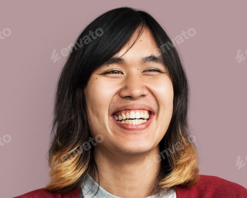 Preview: Happy man, long hair smiling face photography
