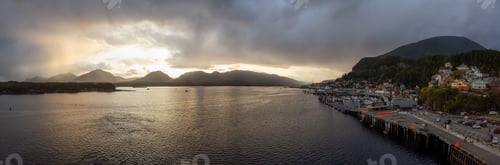 Preview: Panoramic Aerial View of a small touristic town on the Ocean Coast