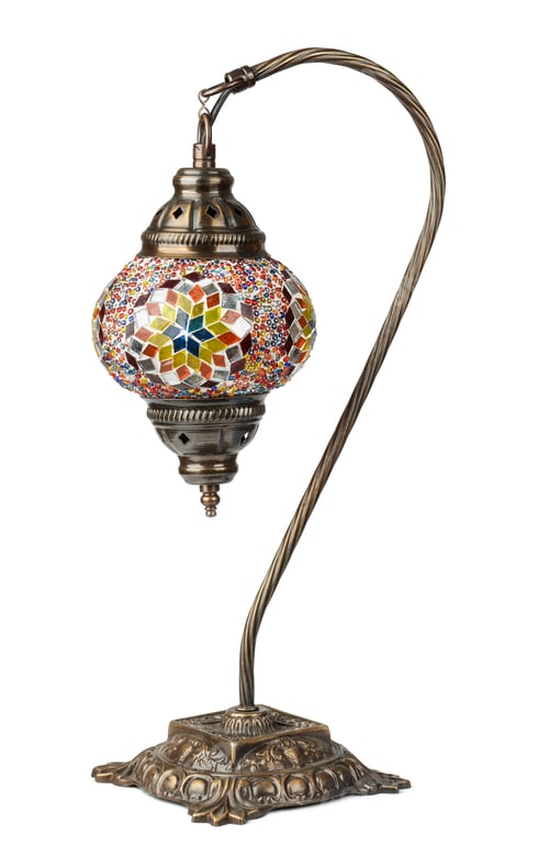Preview: Ornate Bronze Lamp with Colorful Mosaic Shade