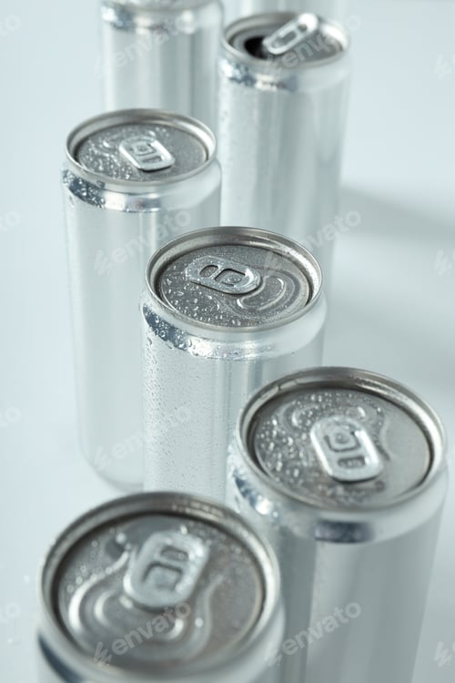 Preview: Concept of drink, blank cans with space for label