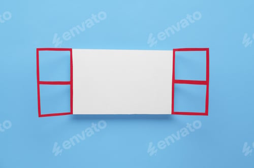 Preview: Open paper window frame on light blue background. Space for text