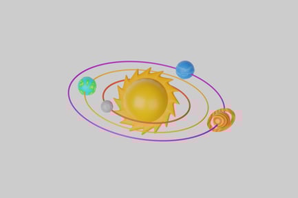 Preview: Solar system illustration with six celestial bodies and connecting line
