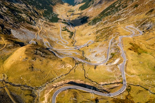 Preview: Aerial view of the famous Transfagarash highway, Romania. Mountain road