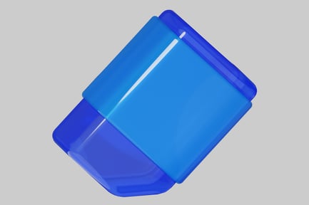 Blue rectangular object with raised section.