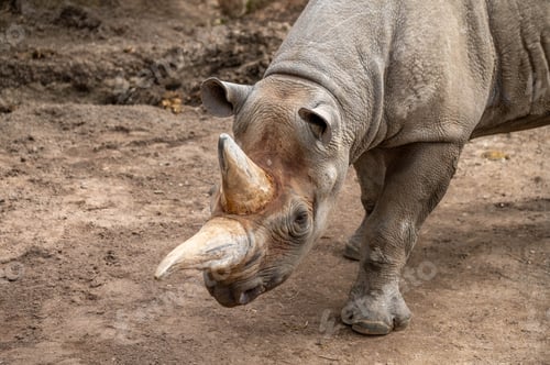 Preview: Rhinoceros walking around on dry brown land