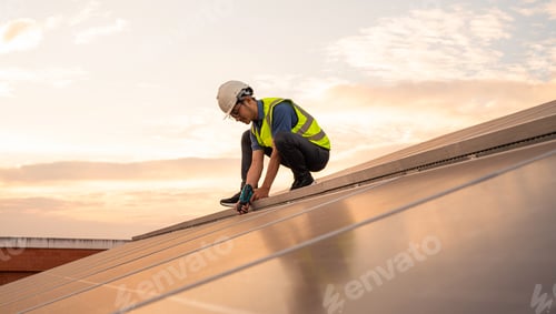 Preview: Engineer working on checking equipment in solar power plant.