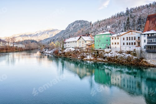 Preview: Idyllic scene over still riverscape in Fussen, Germany
