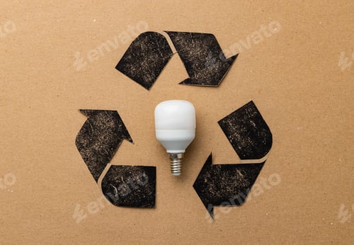 Preview: LED light bulb with recycle symbol on craft paper