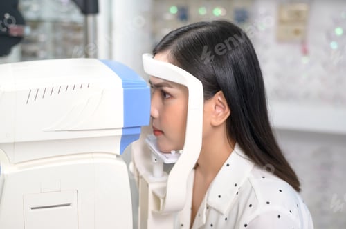 Preview: Young female customer being examined visual test