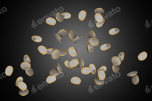 Preview: Many euro coins in air on black gradient background