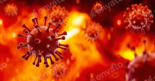 Image of Flu COVID-19 virus cell under the microscope on the blood.Coronavirus Covid-19 outbreak