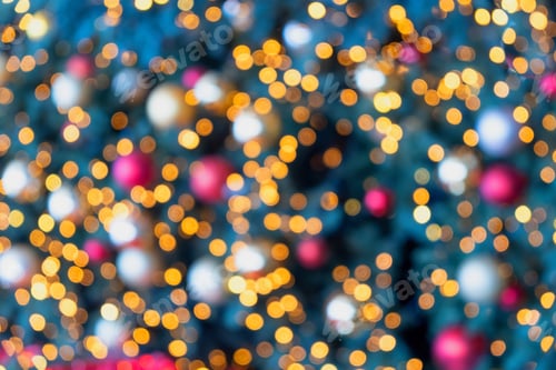 Preview: Christmas tree light and bauble colorful bokeh background. Holiday blur decoration
