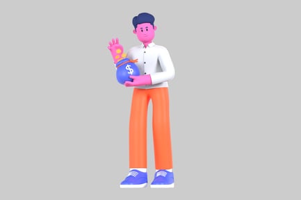 Preview: Lucky cartoon style man holding money