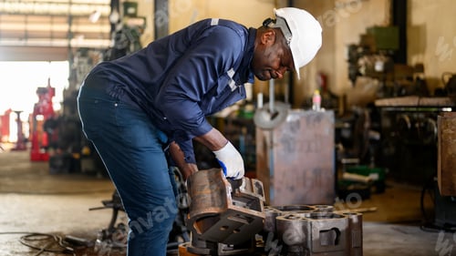 Preview: Unhappy mechanical engineer man with problem at factory
