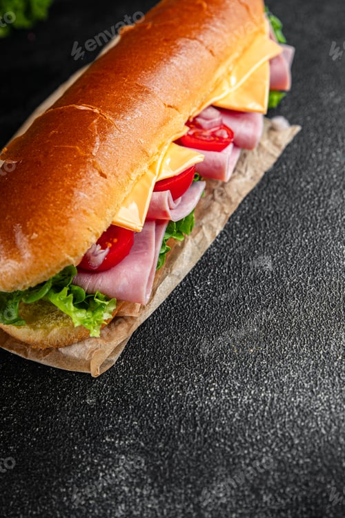 Preview: sandwich ham sliced meat, cheese, vegetables, bun bread fresh food tasty eating cooking appetizer