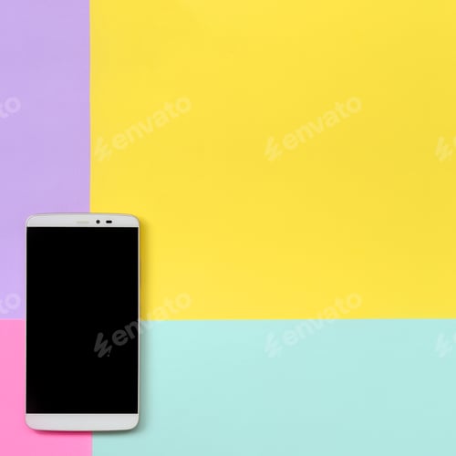 Preview: Modern smartphone with black screen on texture background of fashion pastel blue