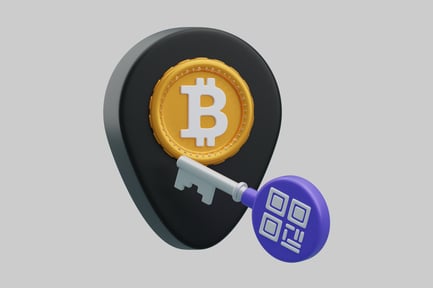 Black object with Bitcoin coin and key