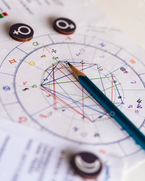 Preview: Closeup of zodiac circle and male and female symbols to predict the match
