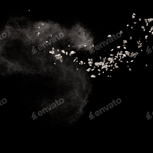 Preview: Mixed stone explosion on black background.