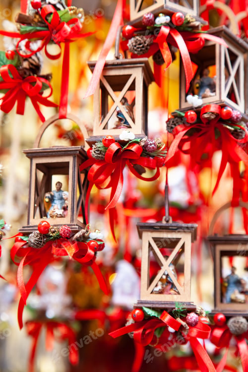 Preview: beautiful new year toys at a christmas market in a european city