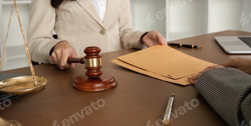 Preview: A lawyer and a businesswoman are discussing legal advice on signing a business contract. Signing an