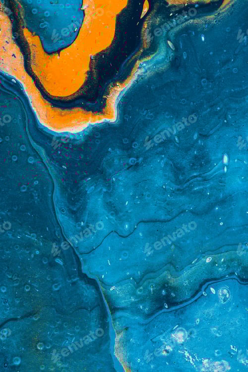 Preview: close up of abstract texture with blue and orange oil paint