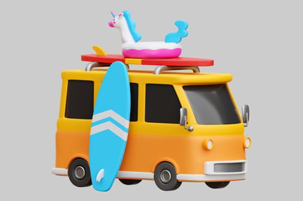 Preview: Summer Camper Van With Surfboards And Unicorn Float
