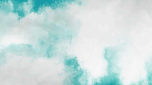 Preview: Turquoise background. Motion.White heavy clouds in the animation scatter in different directions.
