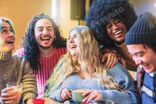 Preview: Cheerful Friends Enjoying Coffee and Good Times Indoors