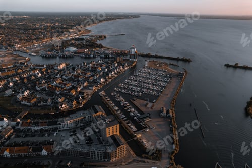 Preview: Aerial from the harbour city Harderwijk Veluwemeer in the Netherlands at sunset