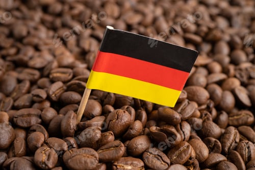 Preview: South Korea flag on coffee bean, import export trade online commerce.