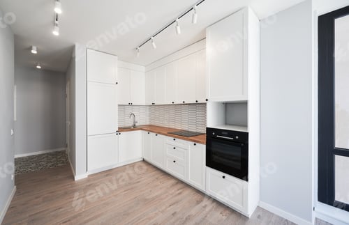 Preview: Modern kitchen interior in apartment after renovation.