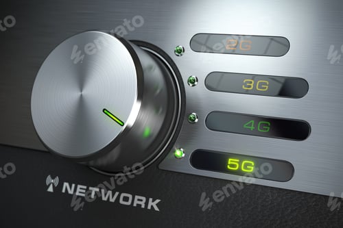 Preview: 5G network. Switch knob with different telecommunication standarts in mobile network.