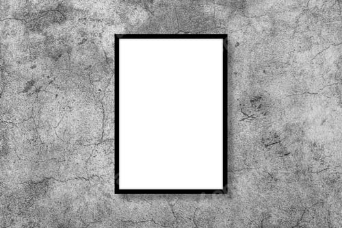 Preview: Blank white vertical rectangle poster mock up in black frame on gray background.