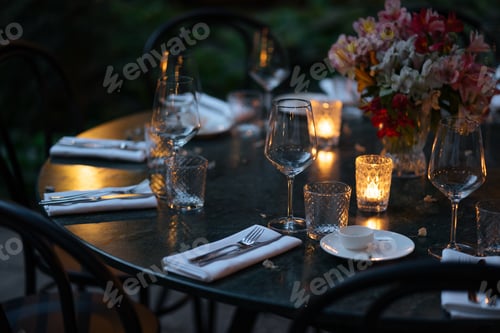 Preview: Elegantly set table at beautiful patio