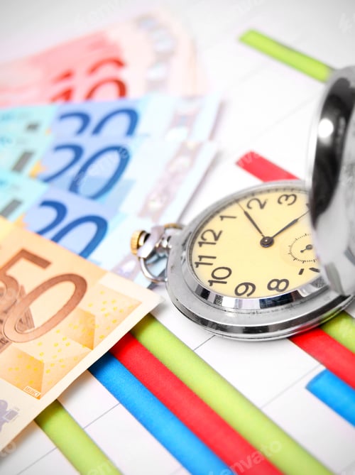 Preview: Watch and banknote euro on graphs.