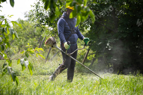 Preview: Lawn mover on green grass. Machine for cutting lawns.