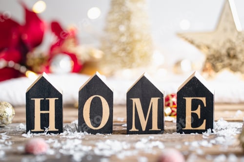 Preview: Christmas festive background with decorative word home.