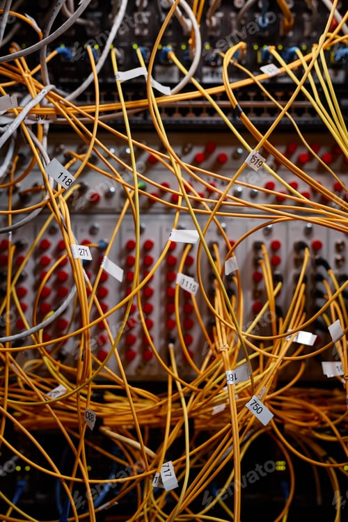 Preview: Background server cabinet with yellow internet cables