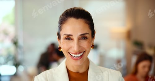 Preview: Woman, portrait and happy in office for business, creative industry and pride for startup. Mature p