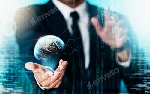 Preview: Digital overlay, earth hologram and network connection infrastructure for futuristic communication,