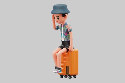 Preview: Cartoon traveler with orange suitcase