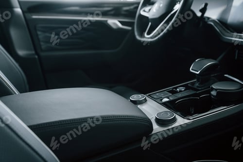 Preview: Close up view of front panel of modern new car