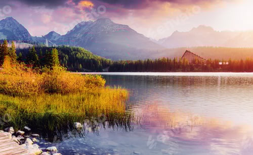 Preview: Majestic mountain lake in National Park High Tatra. Strbske pleso, Slovakia, Europe