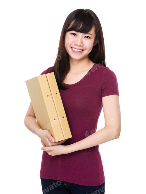 Preview: Young woman hold with folder