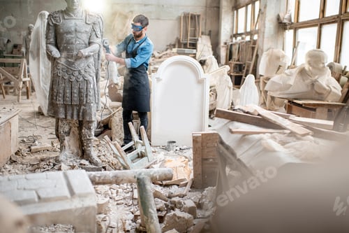 Preview: Sculptor working with sculpture in the studio