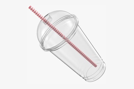 Preview: Angled Transparent Plastic Cup with Striped Straw