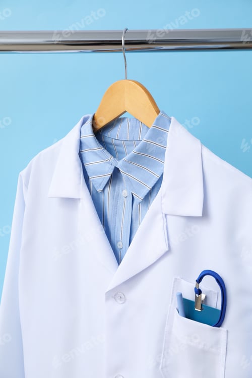 Preview: Lab Coat and Shirt Hanging on Rack